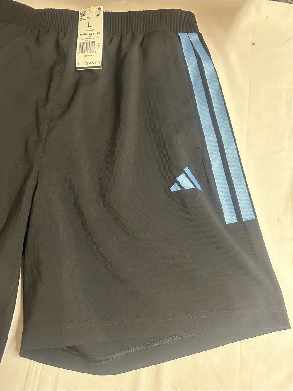 adidas Black Athletic Shorts with Light Blue Stripes